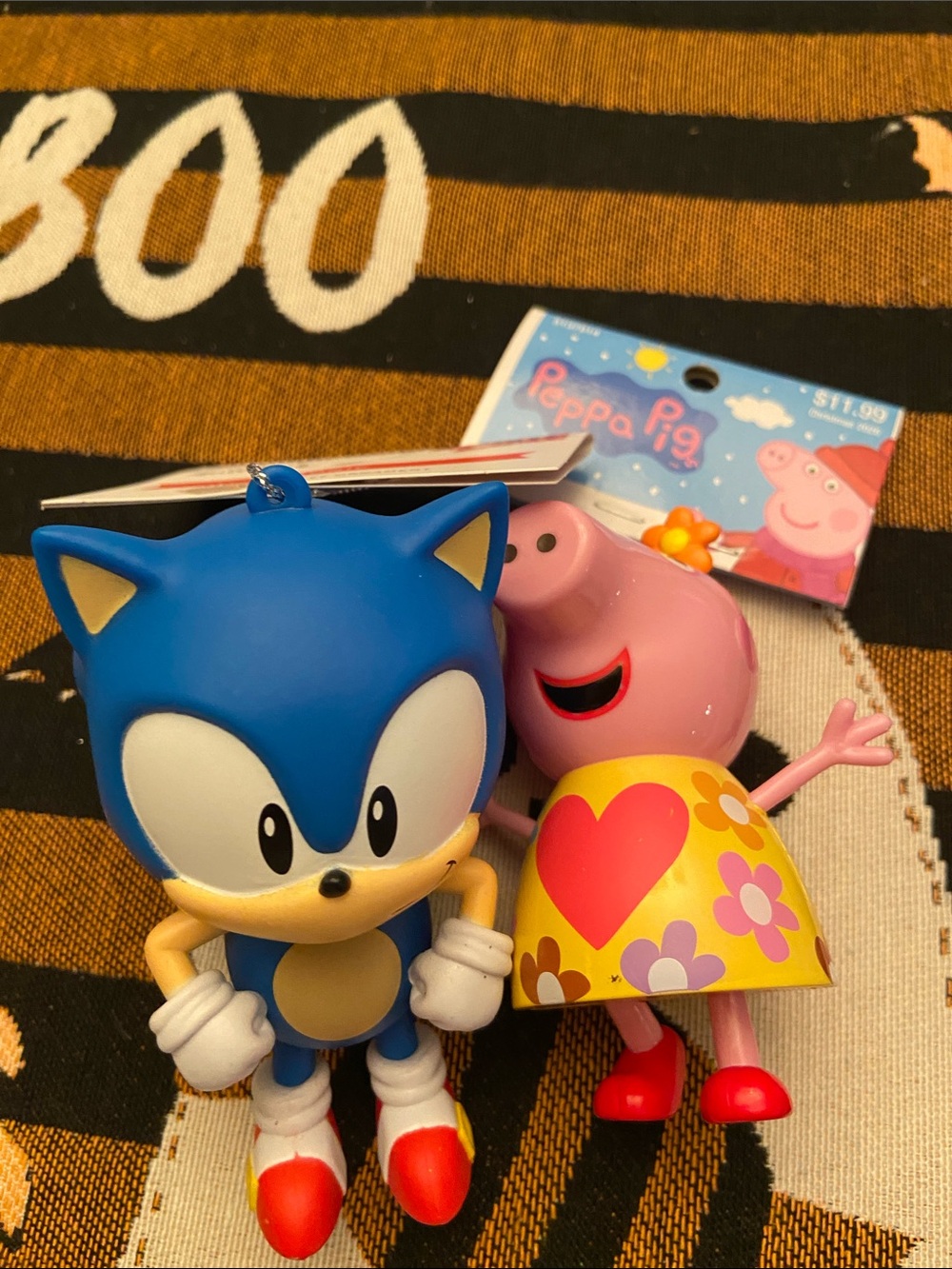 Sonic the Hedgehog Blue Figure & Peppa Pig Pink Dress ornaments